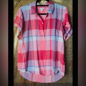 J. Crew Coral and Lavender Plaid Shirt